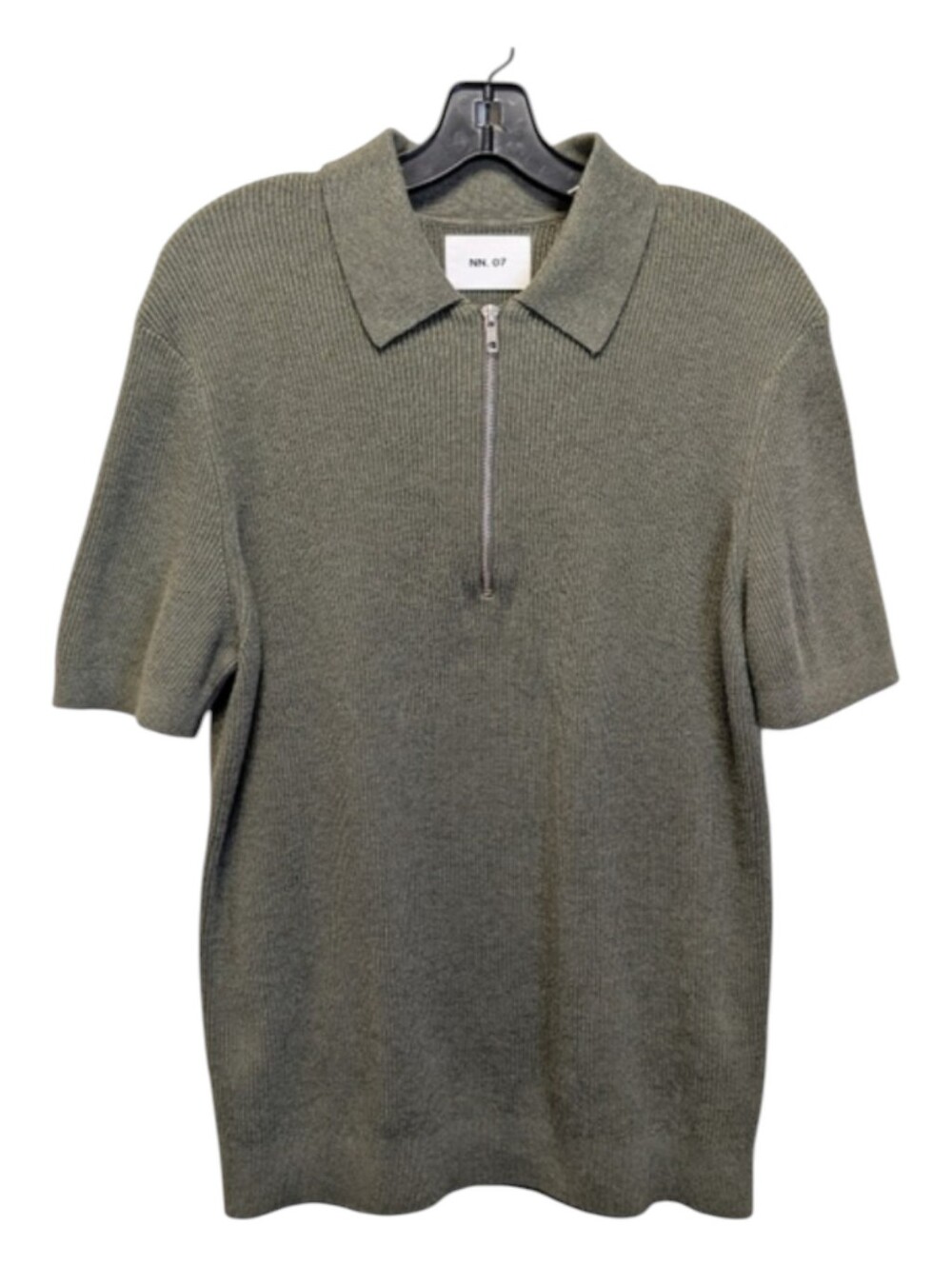 NN07 Hansie Short Sleeve Zip Polo Shirt Capers Green Organic Cotton 6600 L